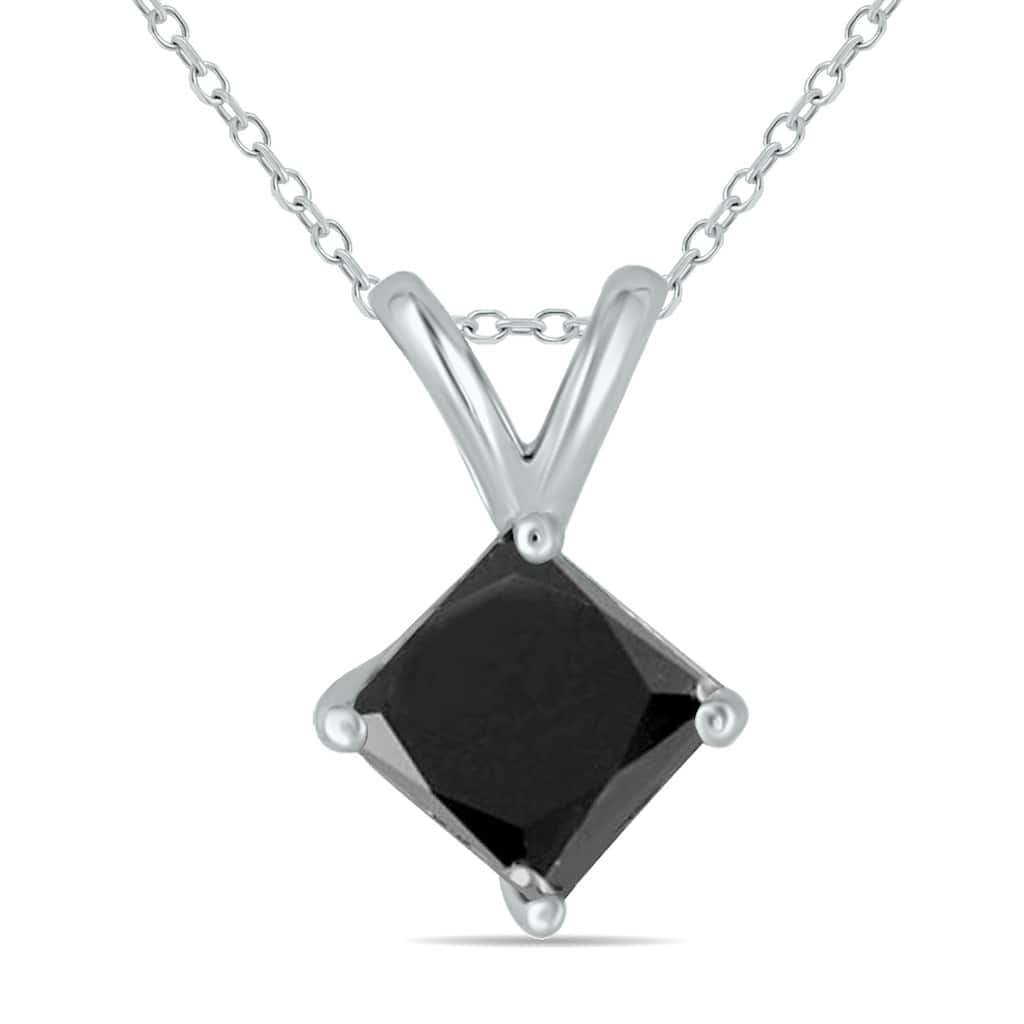Marquee 1/2 Carat Princess Cut Black Diamond Solitaire Pendant in 14K White Gold