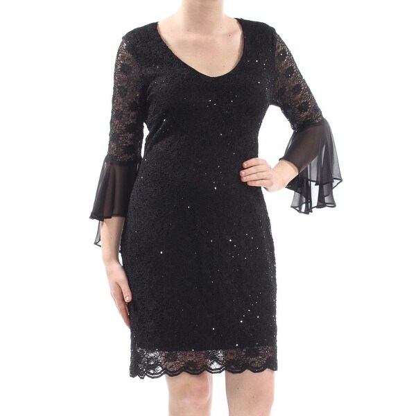 black lattice front flare sleeve lace sheath dress