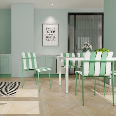 4-Pack Modern Striped Color Block Chairs - Waterproof PP Seat & Sturdy Metal Legs, Indoor/Outdoor Dining Set for Patio, Balcony