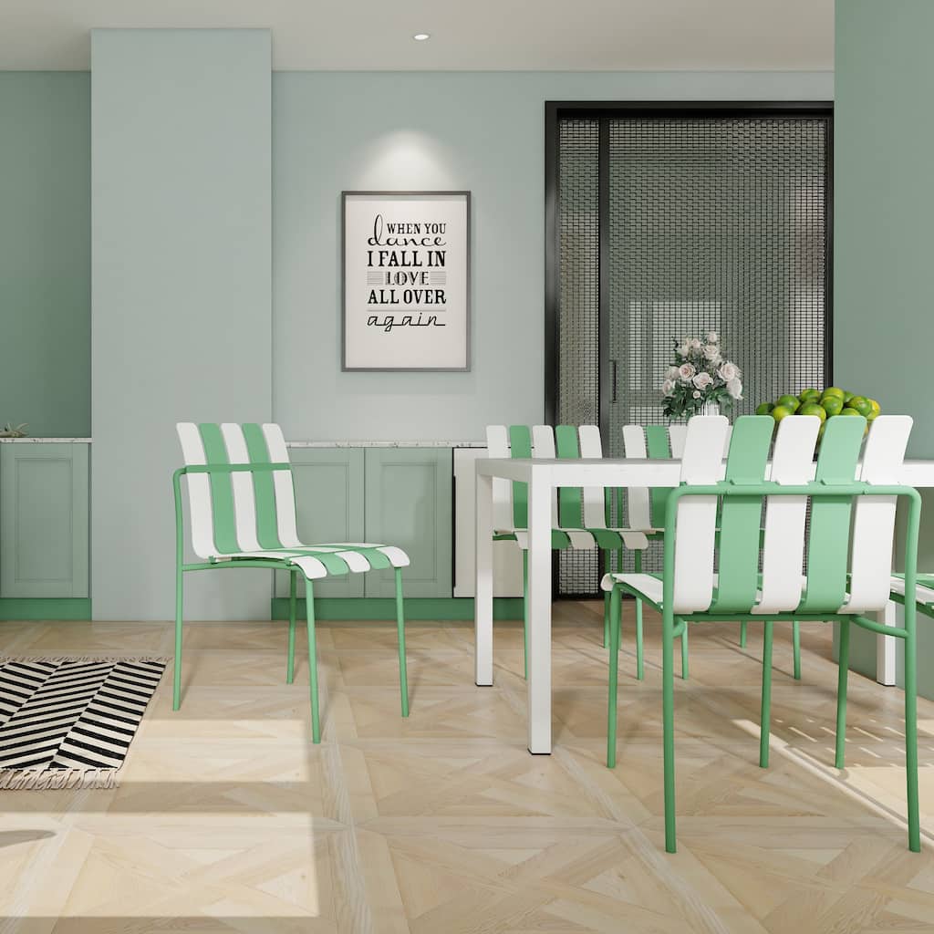 4-Pack Modern Striped Color Block Chairs - Waterproof PP Seat & Sturdy Metal Legs, Indoor/Outdoor Dining Set for Patio, Balcony