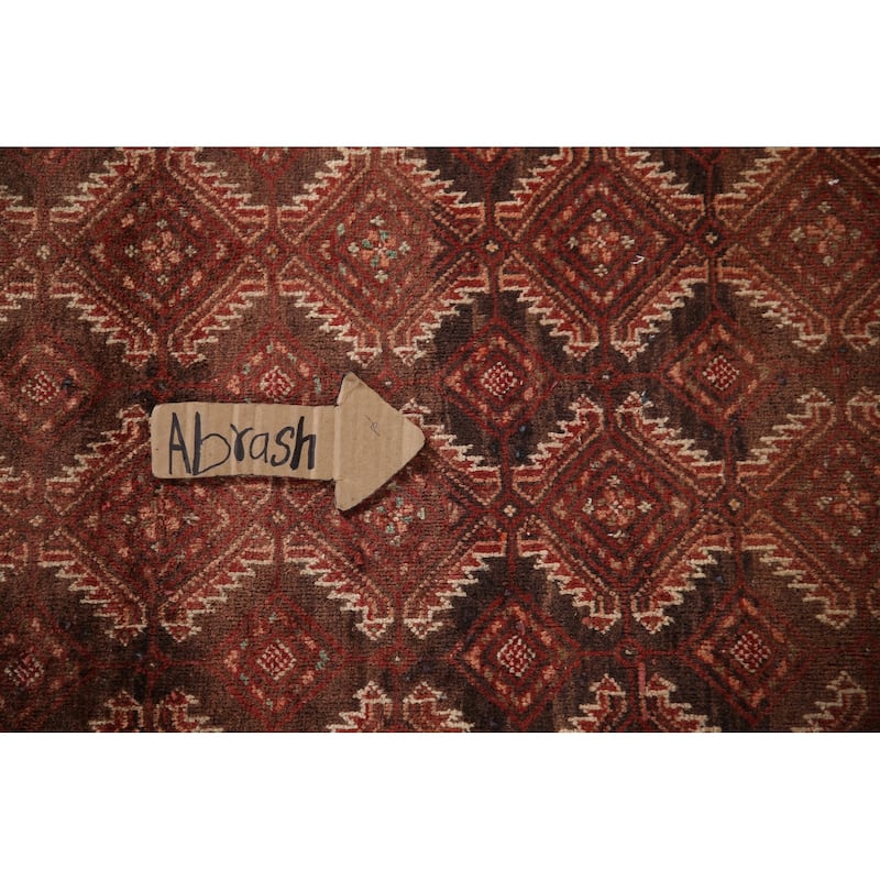 Geometric Balouch Persian Vintage Runner Rug Handmade Wool Carpet - 3'3"x 9'5"