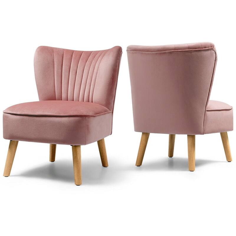Gymax 2PCS Accent Chair Armless Leisure Chair Single Sofa w/ Wood Legs