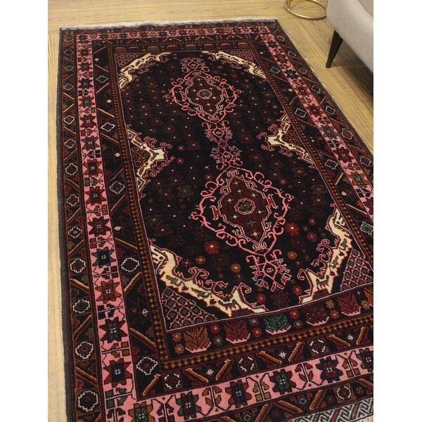 Noori Rug Vintage Distressed Meyramgu Black/Pink Rug - 4'3" x 6'11". Opens flyout.