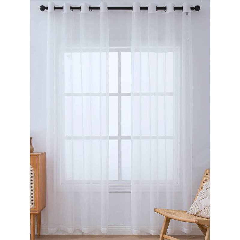 84" Inches Long - 2 Panels - White Sheer Window Grommet Curtain Set - 55" x 84" - White - 55" x 84"