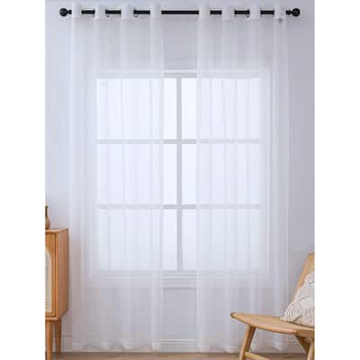 84" Inches Long - 2 Panels - White Sheer Window Grommet Curtain Set - 55" x 84"