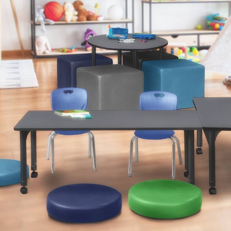 72 in. Height Adjustable Mobile Classroom Table - Grey & 2 12-in Stack Chairs- Navy Blue - 30
