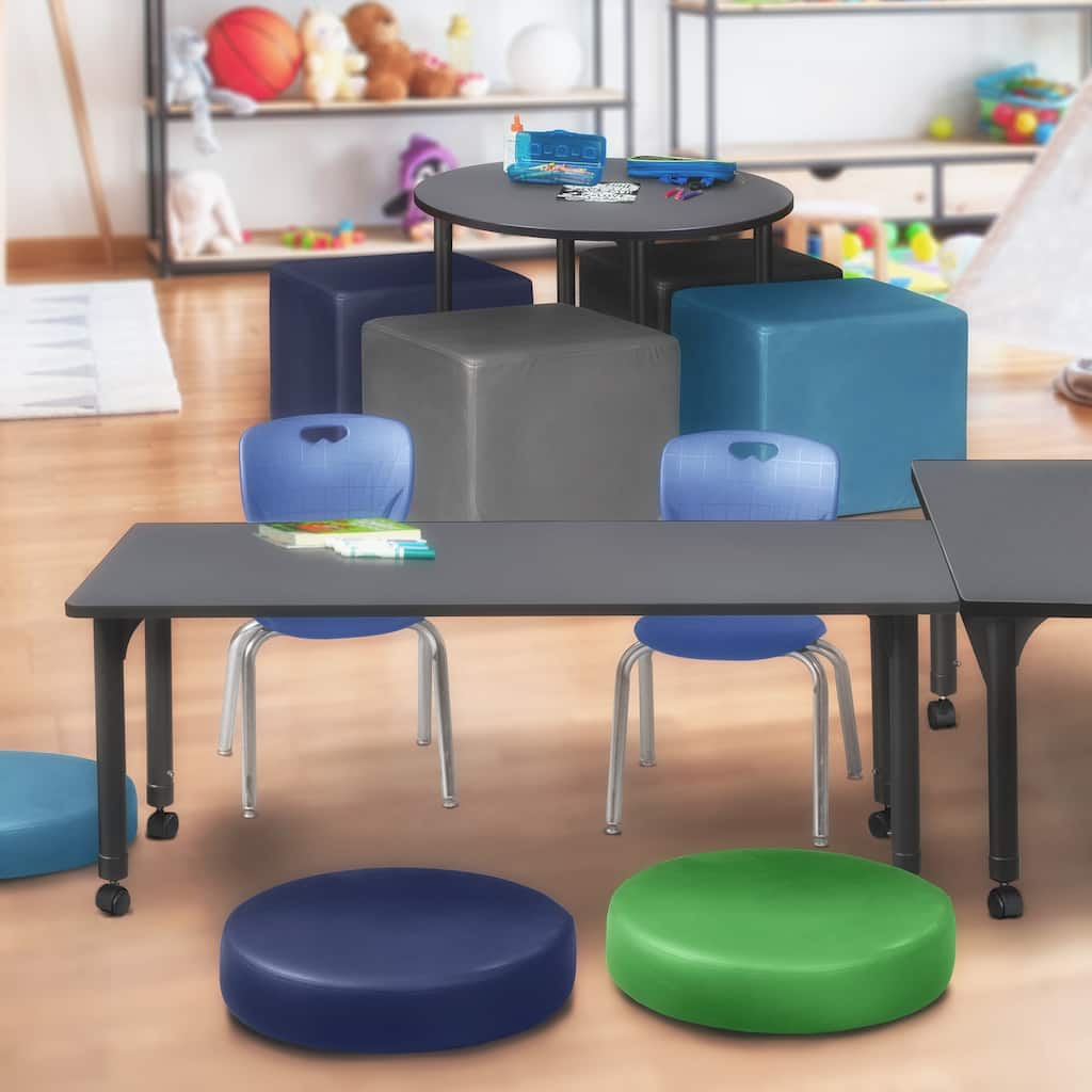 72 in. Height Adjustable Mobile Classroom Table - Grey & 2 12-in Stack Chairs- Navy Blue - 30