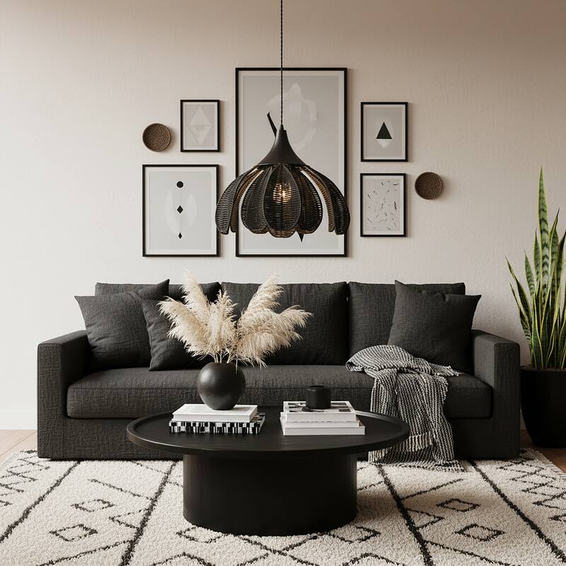 Kamala 1-Light Rattan Hemp Floral Pendant, Modern Coastal Boho - Handwoven