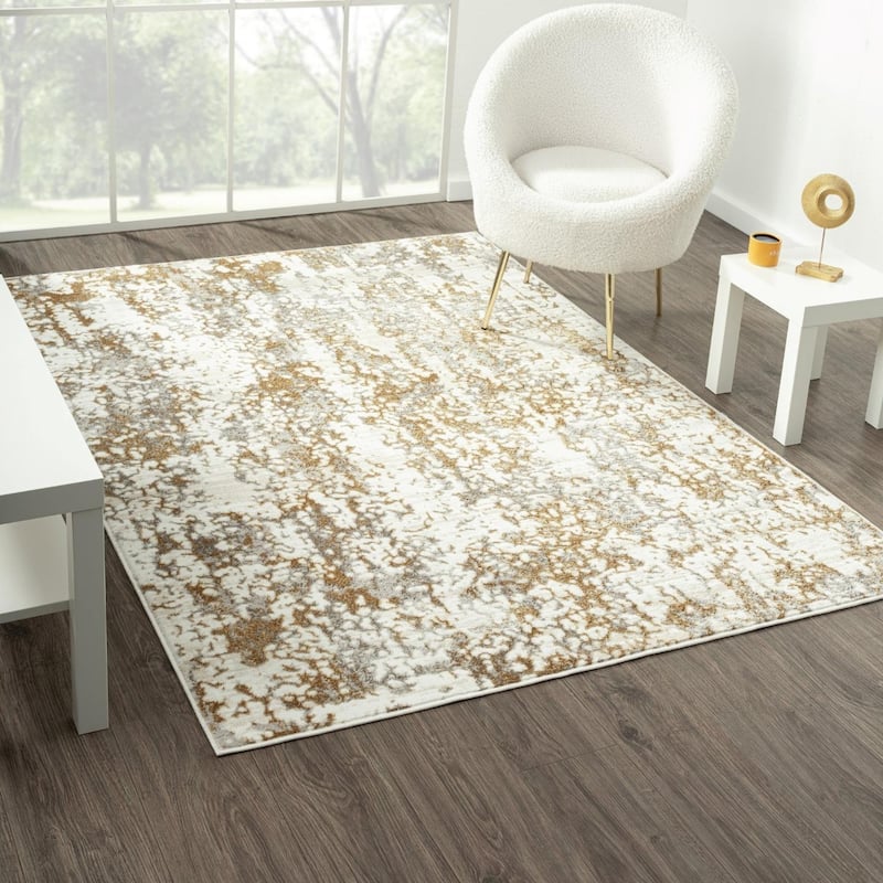 Luxe Weavers Modern Abstract Textured Area Rug, Living Room Carpet - 5x7 - Gold