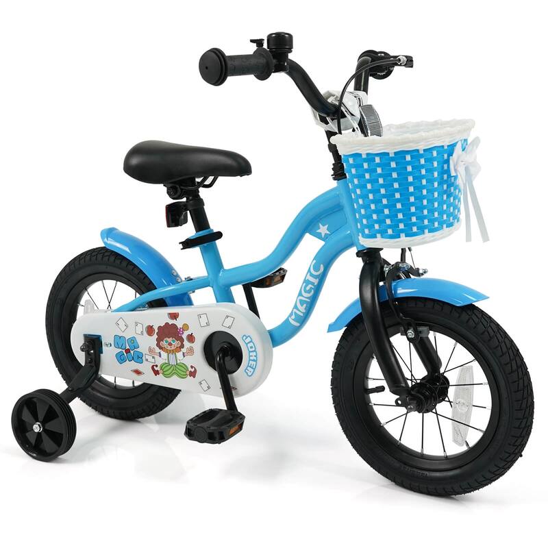Costway 12”/14”/16”/18” Kids Bike with Training Wheels, Basket, Hand & - See Details - 12” Navy