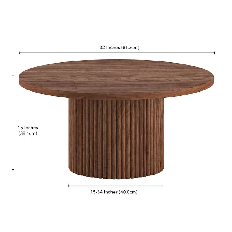 Rollan 32" Wide Round Fluted Coffee Table - 32" Wide