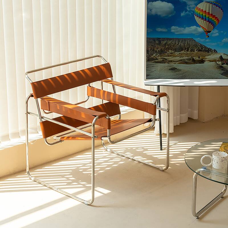 Mid-Century Modern Saddle Leather Accent Chair with Steel Legs