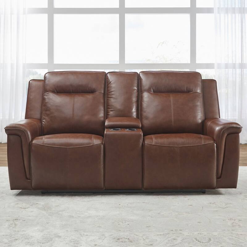 Liberty Furniture Avery Power Reclining Loveseat with Console Cognac Leather - Width 80'' x Depth 39 x Height 41'' - Cognac Leather Brown