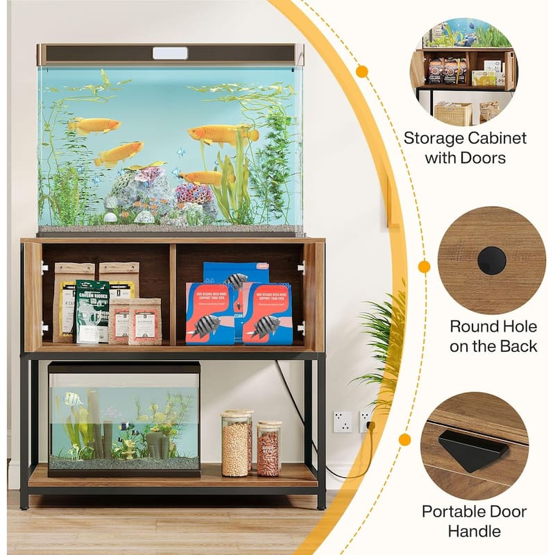Large Wood Fish Tank Stand, 20-29-37 Gallon Aquarium Stand with Power Outlets & Cabinet Storage