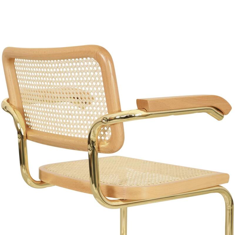 Breuer Chair Company Marcel Breuer Cesca Cane Cantilever Armchair Arm Chair w/ Brass Steel Frame (Various Wood & Cane Colors)