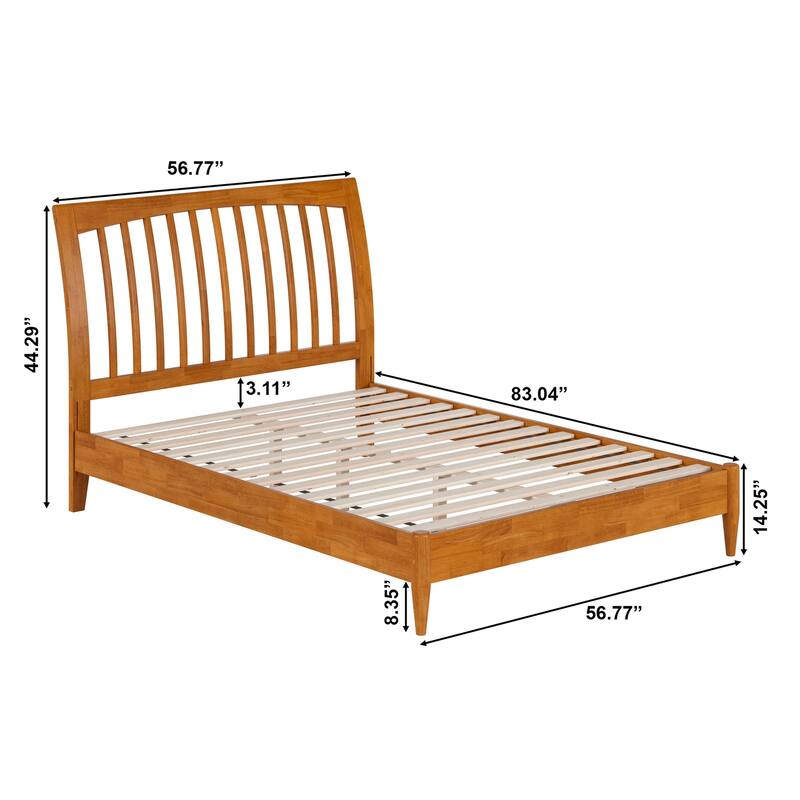 Solid Wood Low Profile Sleigh Bed with USB Charging - Full Size Platform Bed