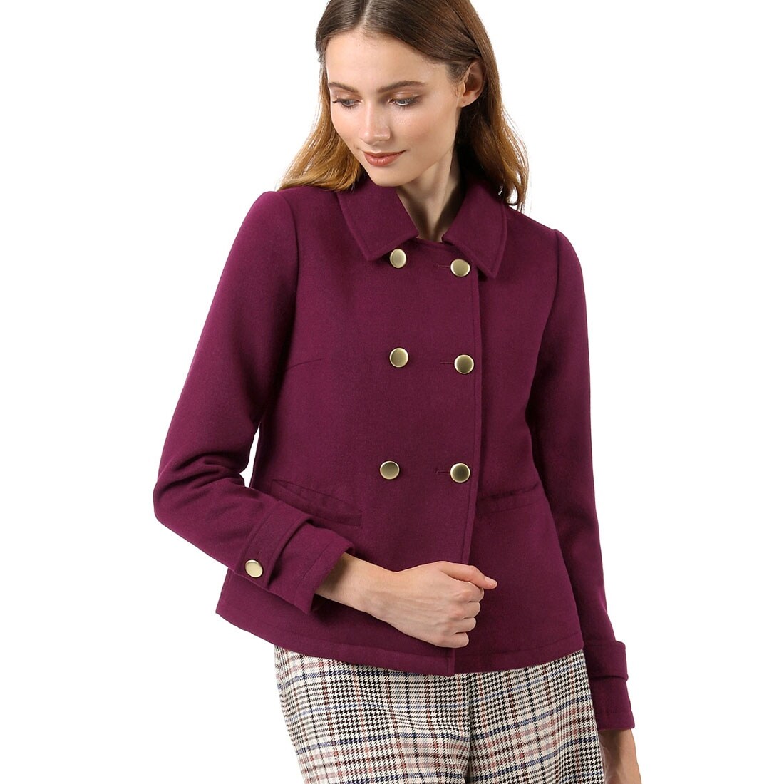 Shop Unique Bargains Women S Double Breasted Winter Pea Coat