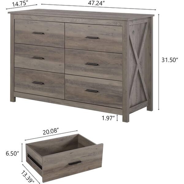 6 Drawer Wooden Dresser, Farmhouse Style Storage Cabinet for Bedroom ...