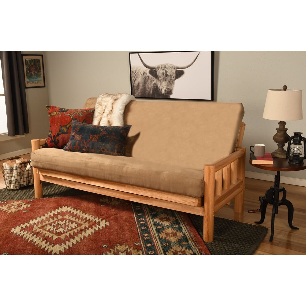 Somette Lodge Futon Set in Natural Finish with Suede Mattress