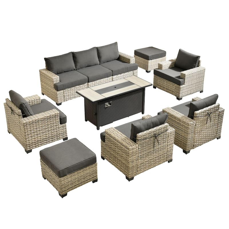 XIZZI 10-piece Outdoor Patio Furniture Sectional Set with Fire Table