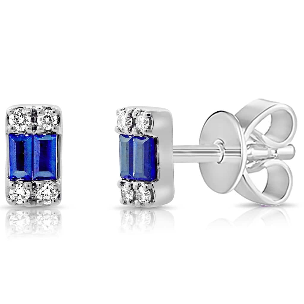 Joelle Collection Sapphire & Diamond Baguette Stud Earring 14K Gold