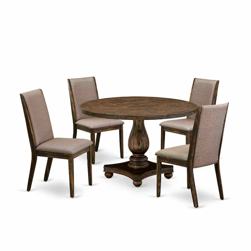 HomeStock 5-Piece Distressed Jacobean Finish Solid Wood Top Dining table with 4 Chairs