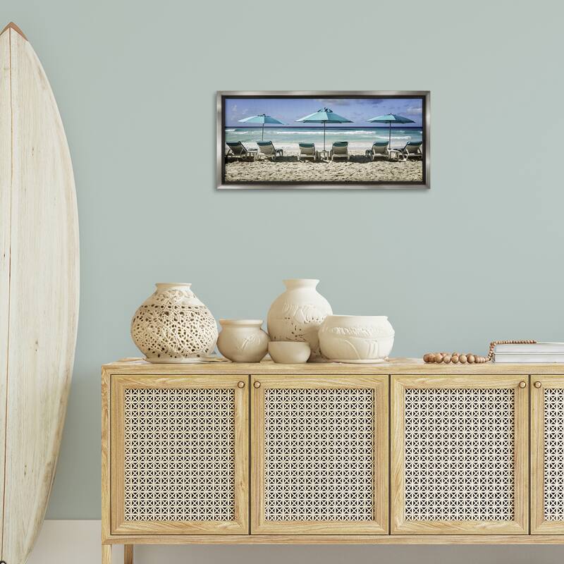 Stupell Lined Up Beach Chairs Framed Floater Canvas Wall Art Design By Mary Lou Johnson