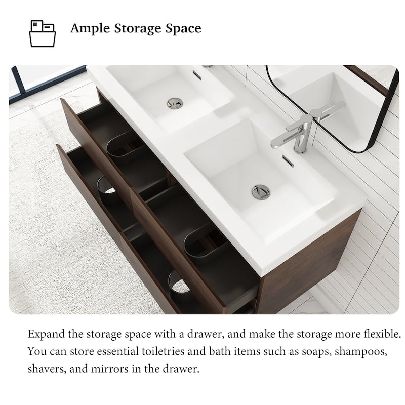 Angela 47 in.W x 19.5 in.D x 20.5 in.H Wall-Mounted Bath Vanity with White Cultured Marble Top