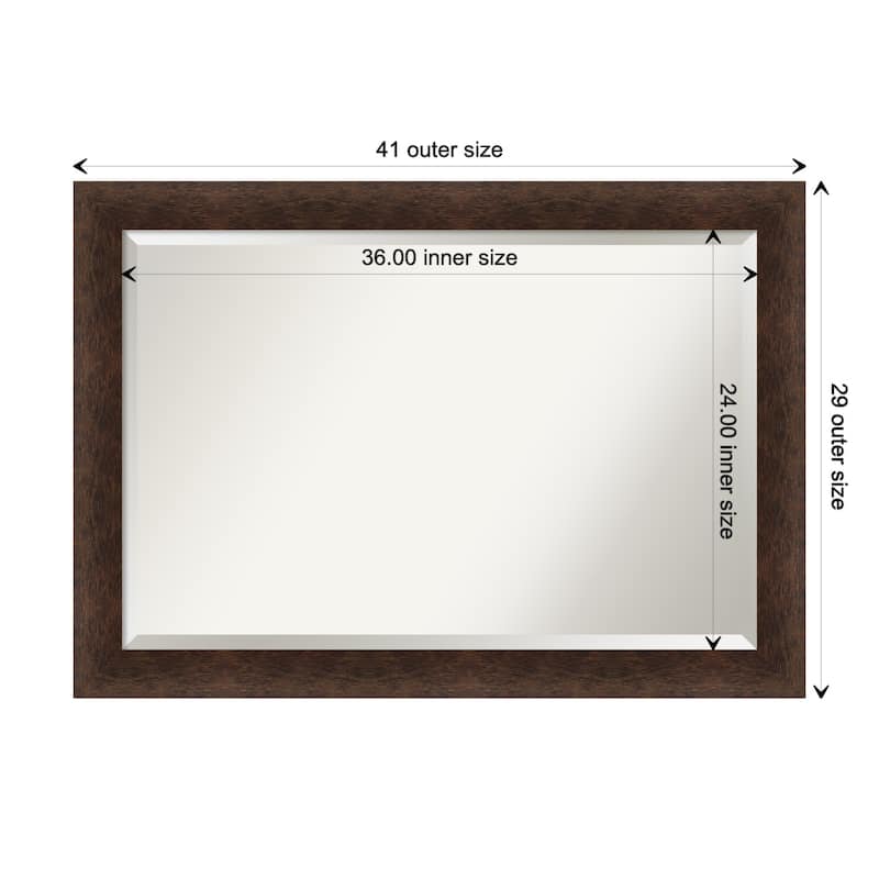 Warm Walnut Beveled Wood Framed Bathroom Vanity Wall Mirror - Warm Walnut - Glass Size 36x24