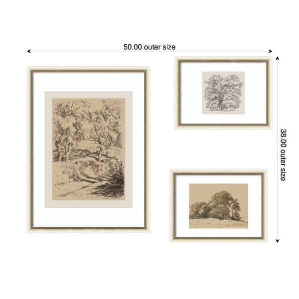 Kate and Laurel Sketches of Nature by Fry, Becker & Bosboom 3 Piece Framed Wall Art Print Set by Nostalgia Prints