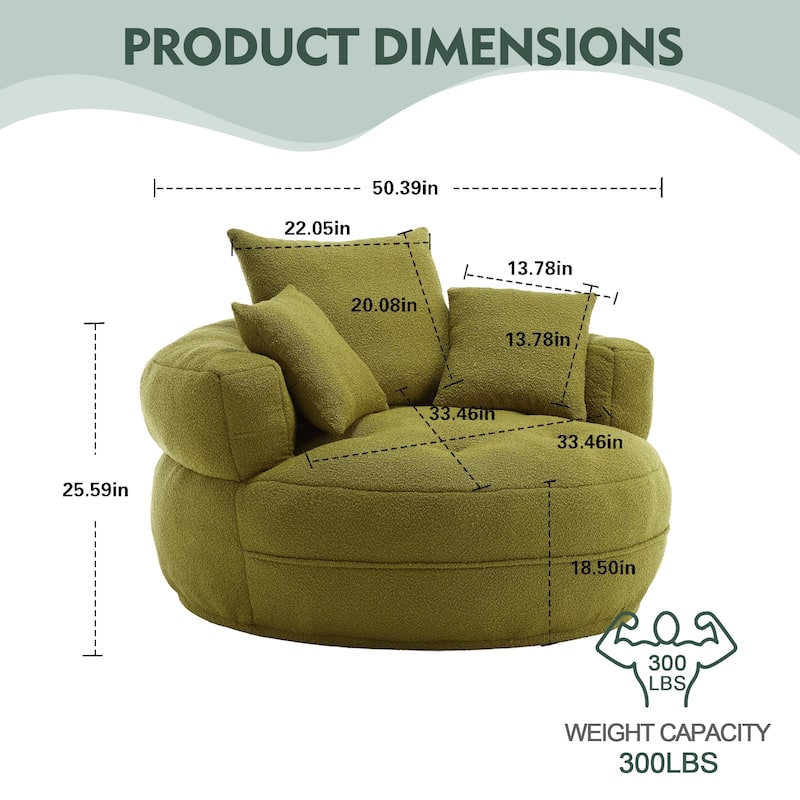 Boucle Upholstered Tufted Barrel Accent Living Room Chair With Toss Pillows