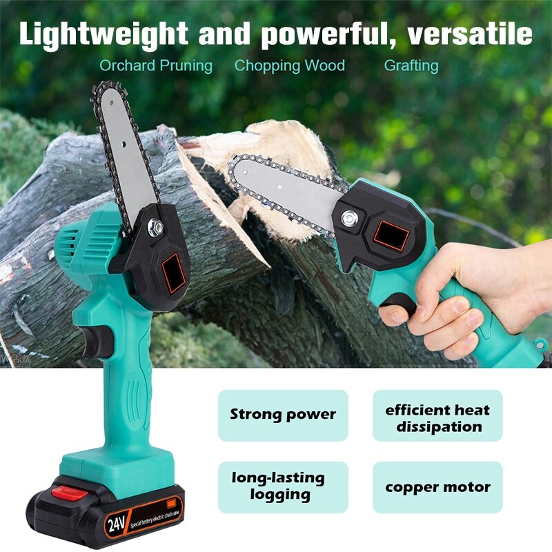 24V Rechargeable MINI Electric Chainsaw Wood Cutting Lithium