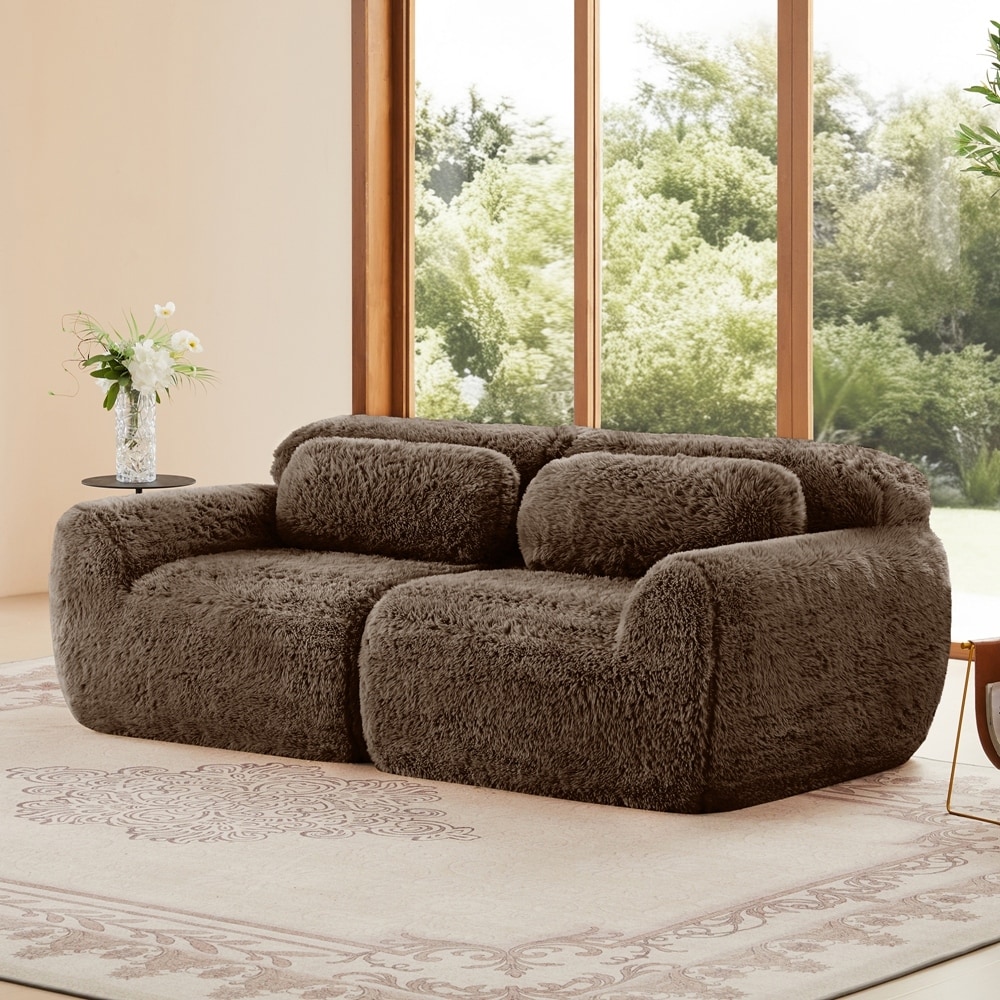 Sectional Sofa Couches,Soft Fluffy Plush Fabric Bottom Anti-Slip Design