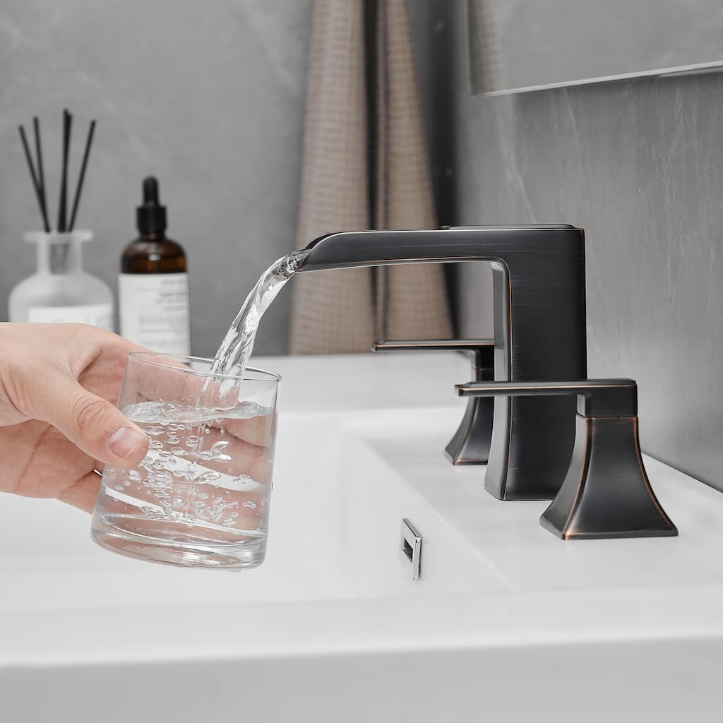 Modern 2 Handle Waterfall Bathroom Sink Faucet with Pop Up Drain Double Lever Handles, Fingerprint Resistant, 3 Holes