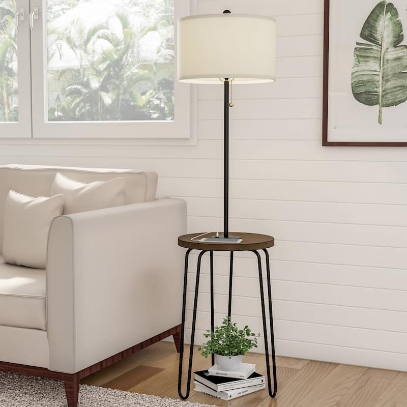 Lavish Home 59" Floor Lamp with Side Table, USB Port, and Hairpin Legs
