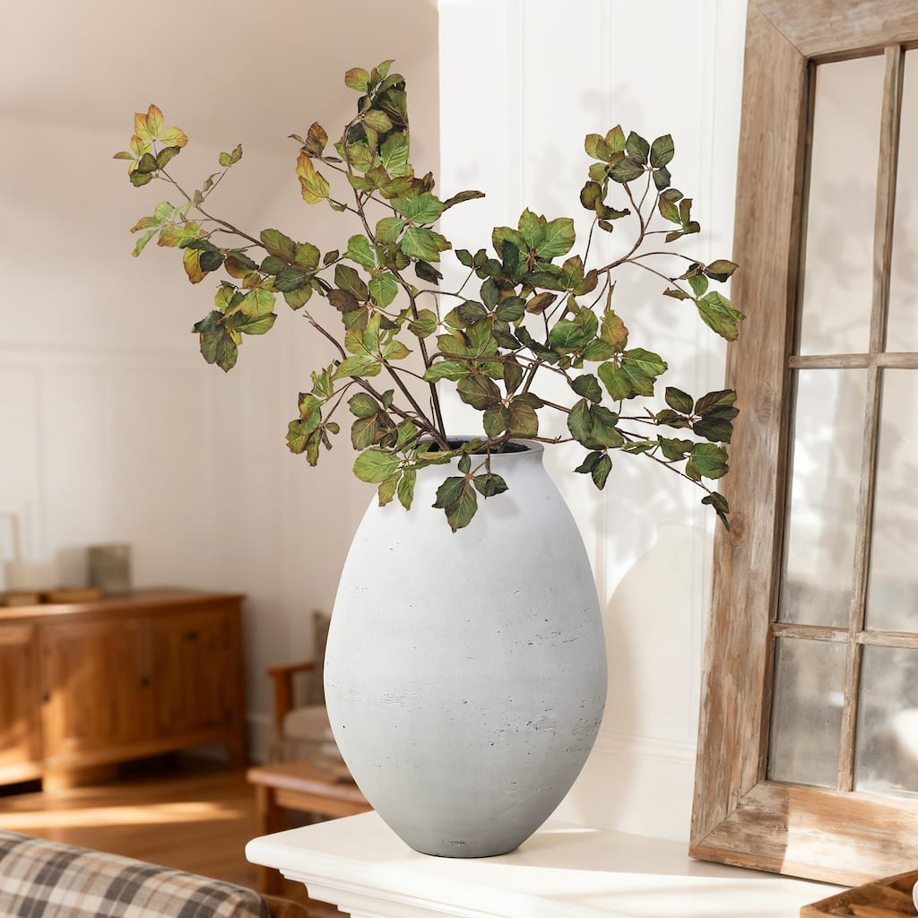 Antique White Cement Vase, Decorative Accent