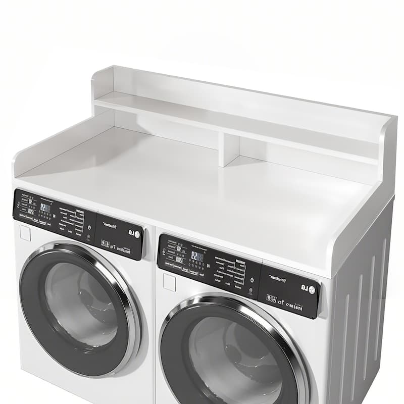 2-Tier Washer and Dryer Countertop with 2.75" H Guard, 54" W x 27.5" D Laundry Countertop Cover - White