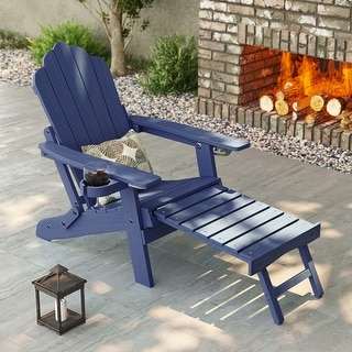 Bonosuki Folding Adirondack Chair with Retractable Ottoman and Cup Holder Lawn Outdoor Lounge Chair