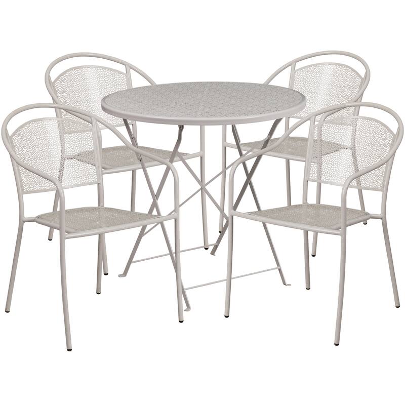30-in. Round Steel Folding Patio Table Set w/ 4 Chairs