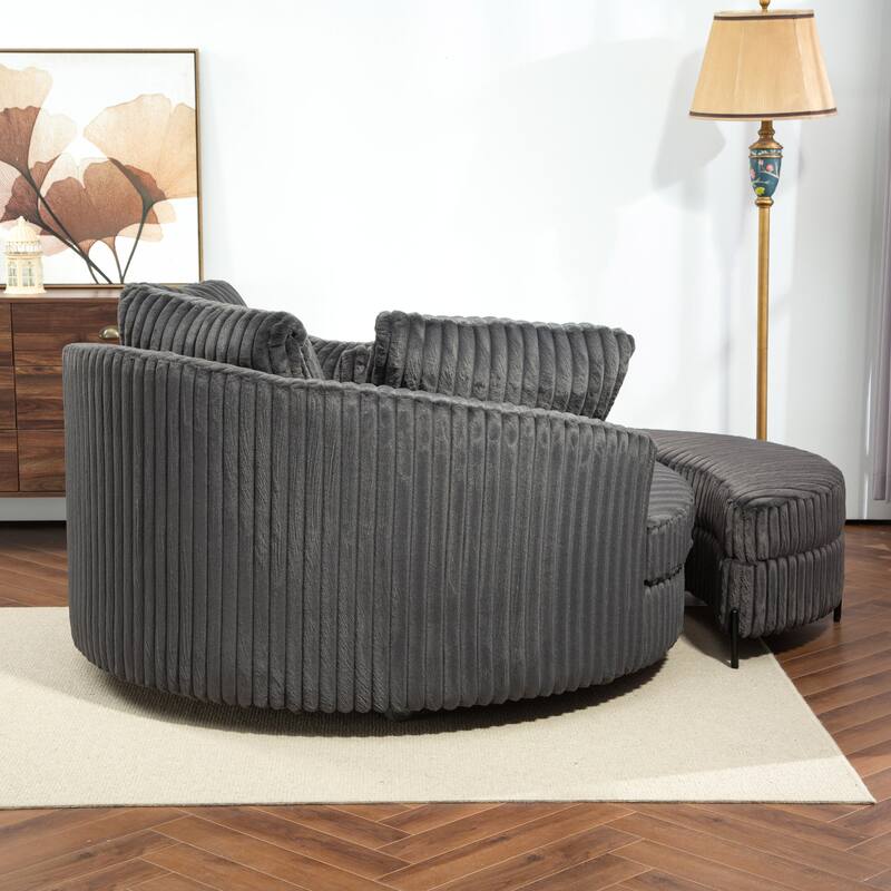 Modern Sofa Chair Round Accent Barrel Chair With 5 Pillows and Storage Ottoman