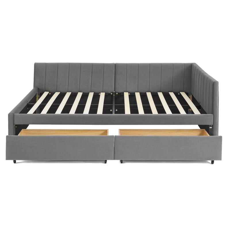 Roomfitters Full Velvet Daybed with Two Storage Drawers, Upholstered Sofa Bed Frame with Backrest and Armrests