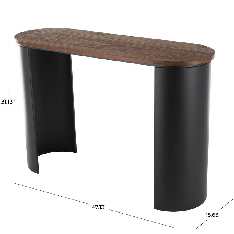 Wood Curved Crescent Console Table with Brown Wood Oval Tabletop - Black or Brown - Roche River Decor