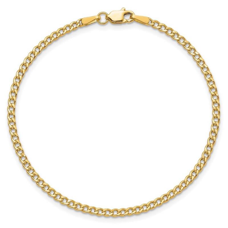 Curata 10k Yellow Gold Unisex 7" 8" 9" 2.5mm Semi-solid Curb Link Chain Bracelet