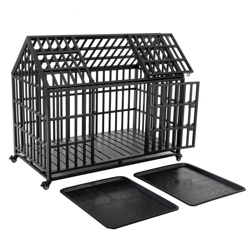 52" Large Dog cage , Heavy Duty Dog Crate,Strong Metal Dog Kennels with 4 Lockable Wheels