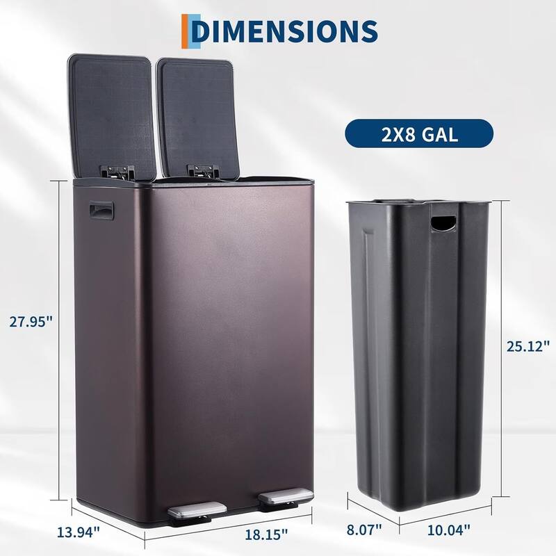 2 x 8 Gallon Dual Compartment Kitchen Trash Can, Garbage Can with Lid