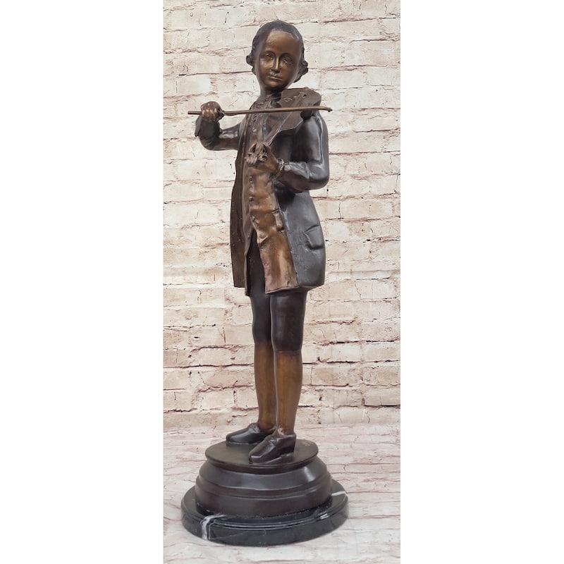 Limited Edition Signed Numbered By Collett Mozart With Violin Bronze Sculpture