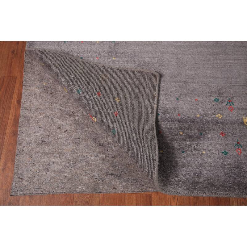 Tribal Gray Gabbeh Indian Square Area Rug Silk Carpet - 7'10" X 7'10"