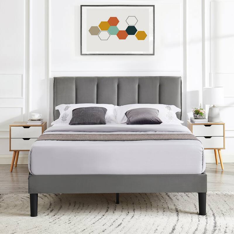 Javlergo Full/Queen Size Tufted Upholstered Bed Frame with Adjustable Height Headboard