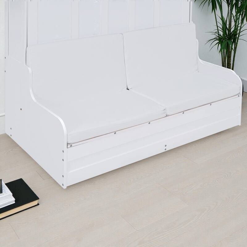 Queen Size Murphy Wall Bed with Folding Cushion Chair, Space-Saving Cabinet Bed for Guest Room or Home Office