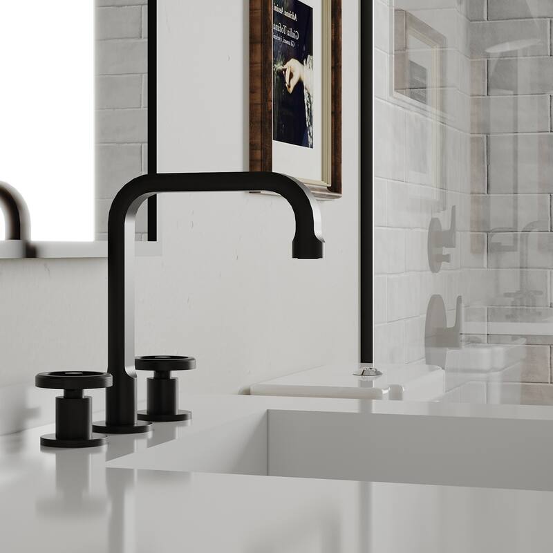 Widespread Bathroom Faucet with Industrial Round Handles Pop-Up Drain